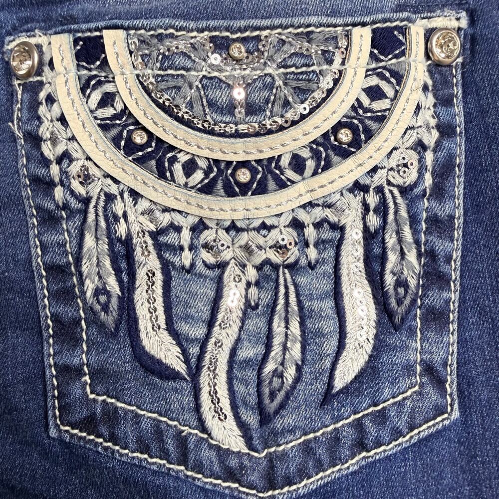 MISS ME bootcut jeans mid rise embroidered sequins embellished jeweled denim - Picture 7 of 9